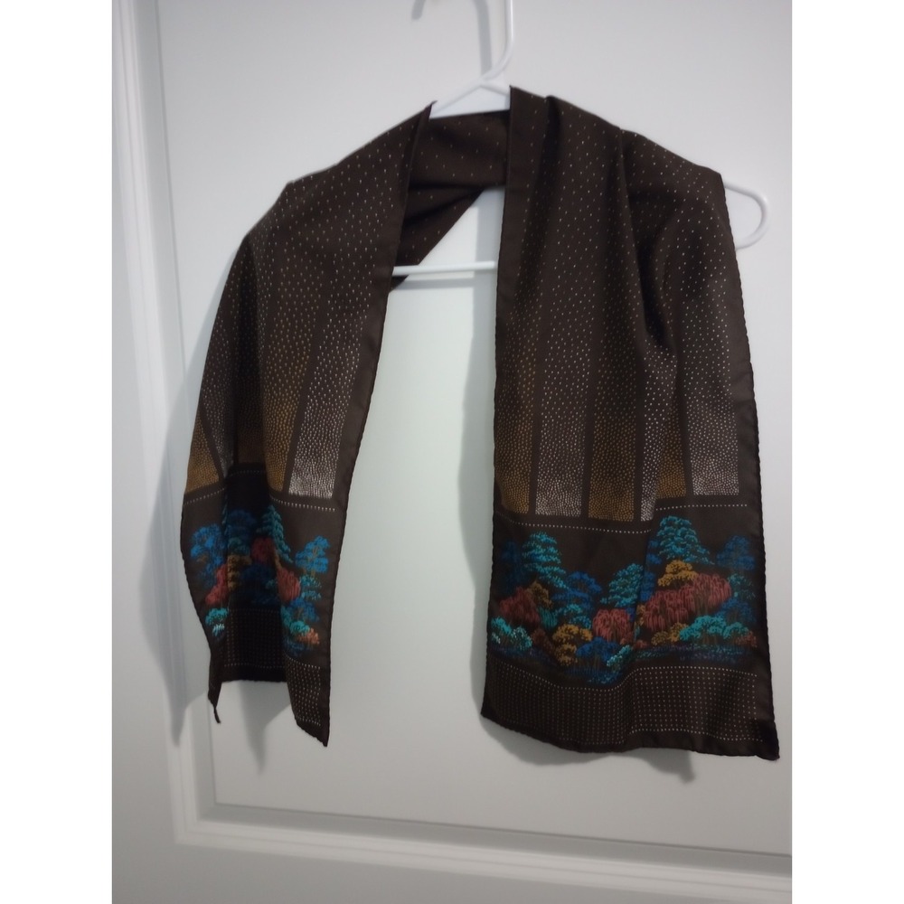 Vintage‎ Scarves by Nasharr Japan Scenic Trees Long Neck Scarf Brown Mod Boho...
